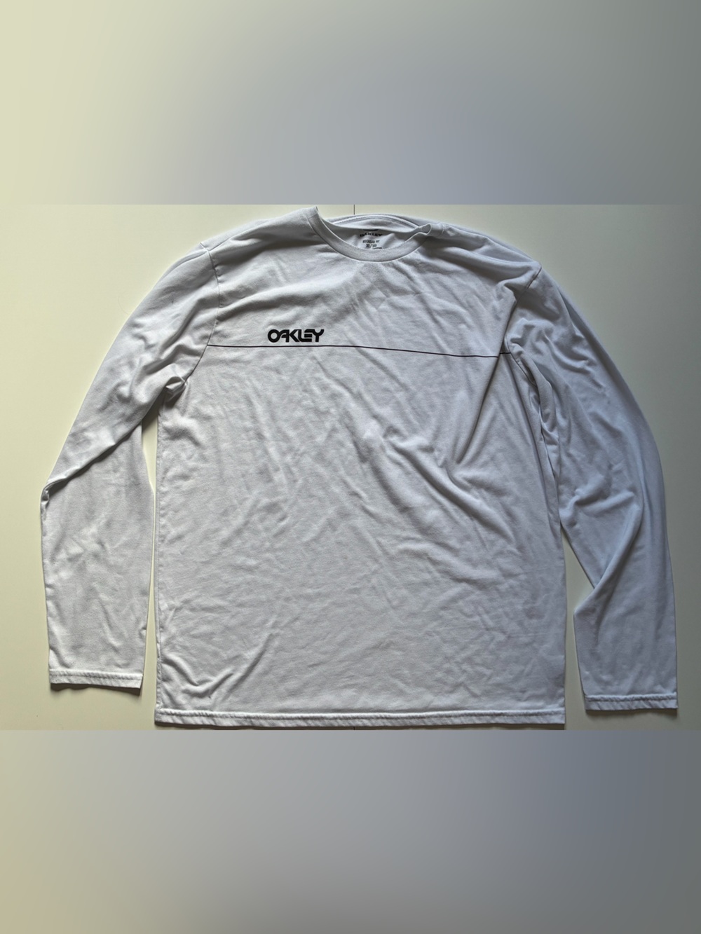 Oakley White Long-Sleeve Crew Neck Tee with Black Logo